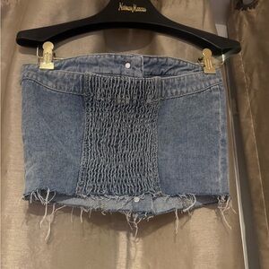 Zara Blue Smocked Denim Tube Top